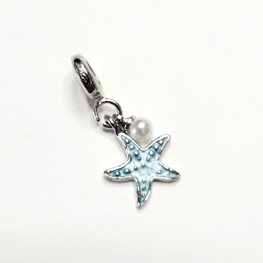 NWT For Pandora Charm Bracelets Small Enameled Starfish And Pearl Dangle Charm